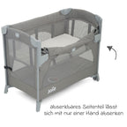 Nærbilde av mesh-panel på Reiseseng og bedside crib Kubbie Sleep 0-15 kg med madrass