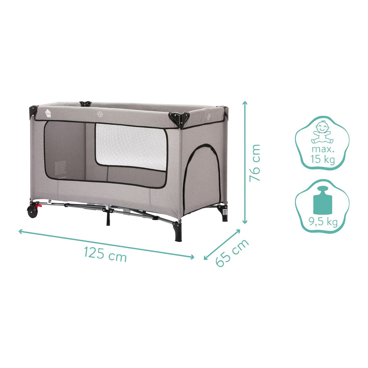 Reiseseng med komfortmadrass 125x65x79 cm Fillikid sideprofil