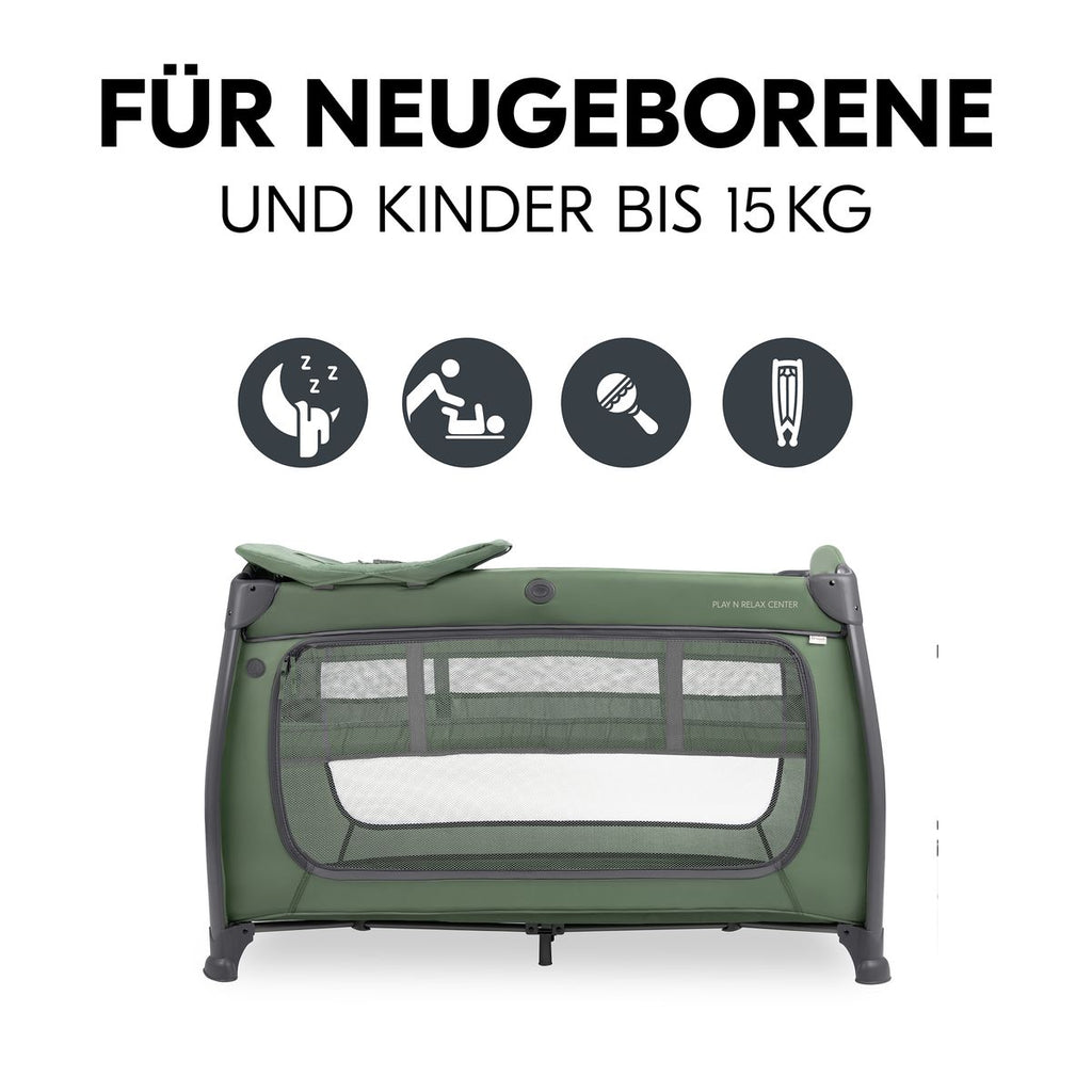 Detalj av stoff og ramme på Reiseseng Play N Relax Center med stellematte