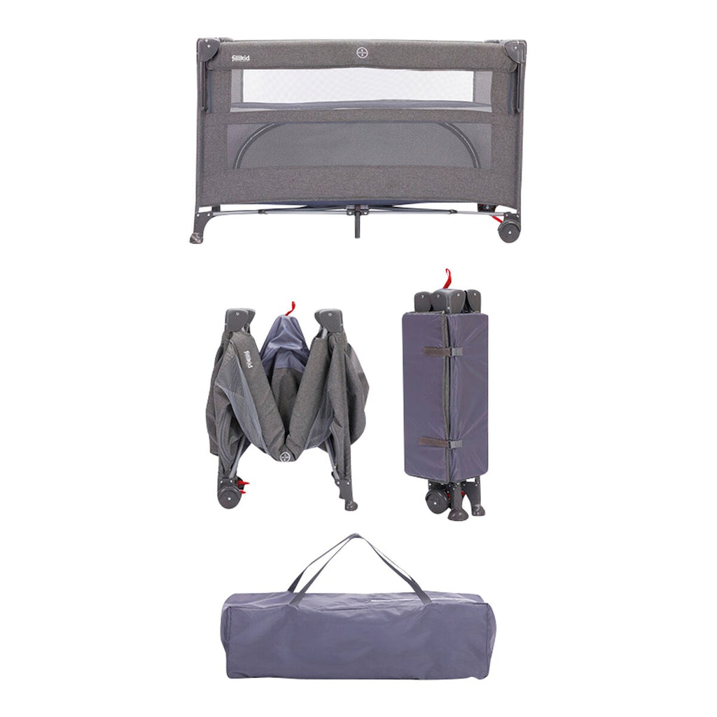 Reiseseng Porto 120 x 60 cm med hjul og madrass med nedfelt side