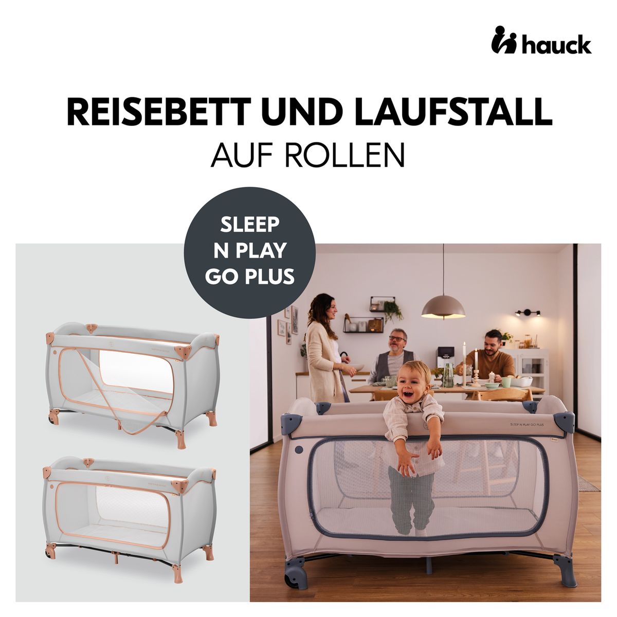 Reiseseng Sleep N Play Go Plus med hjul Dusty Cork bakside