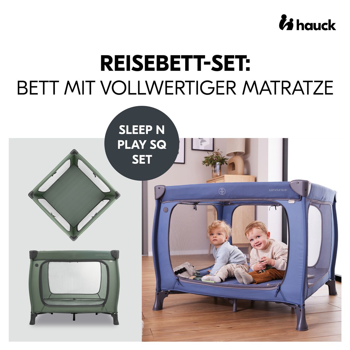 Bakside av Reiseseng og lekegrind Sleep N Play SQ med madrass