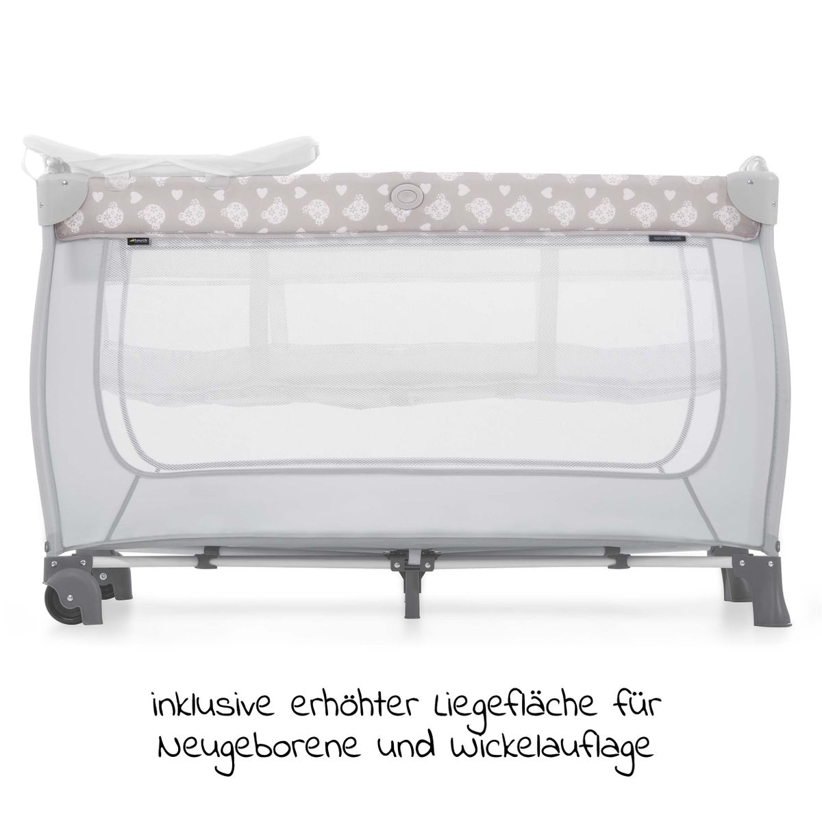 Reiseseng Sleep'n Play Center med stellematte og hjul bakside