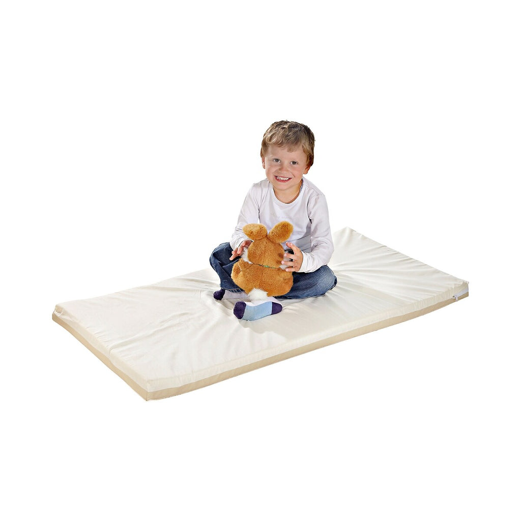 Reisesengmadrass 3-i-1 rullbar 120x60 cm bomull/PVC i bruk i reiseseng