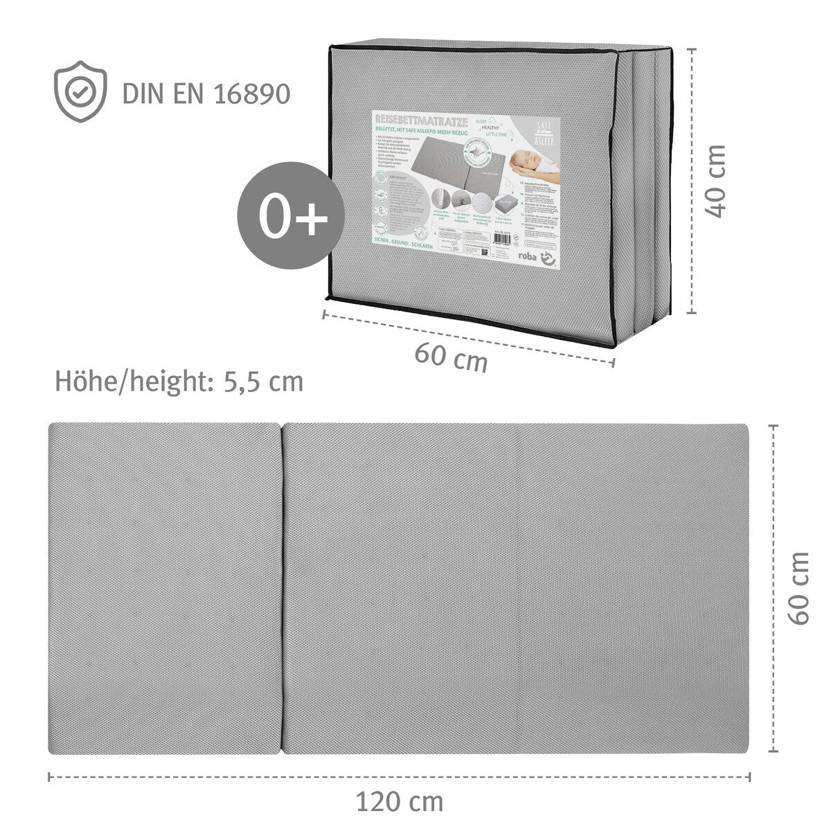 Reisesengmadrass Air 60x120 cm safe asleep® logo og merke