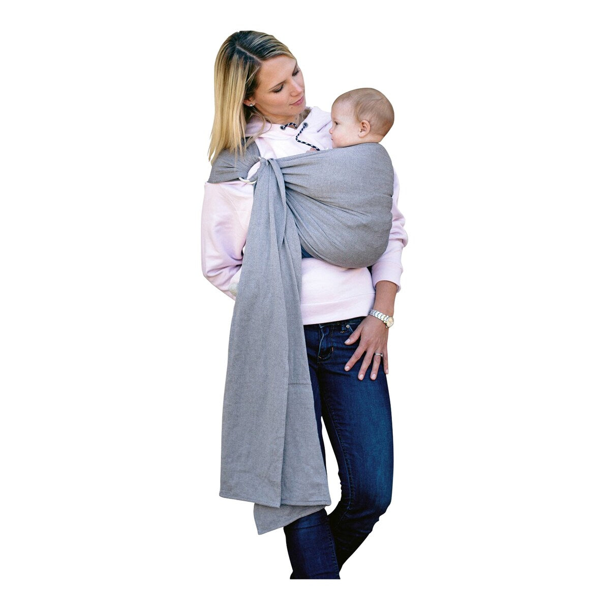 Ring sling bæresjal i bomull opptil 15 kg, 0-3 år front