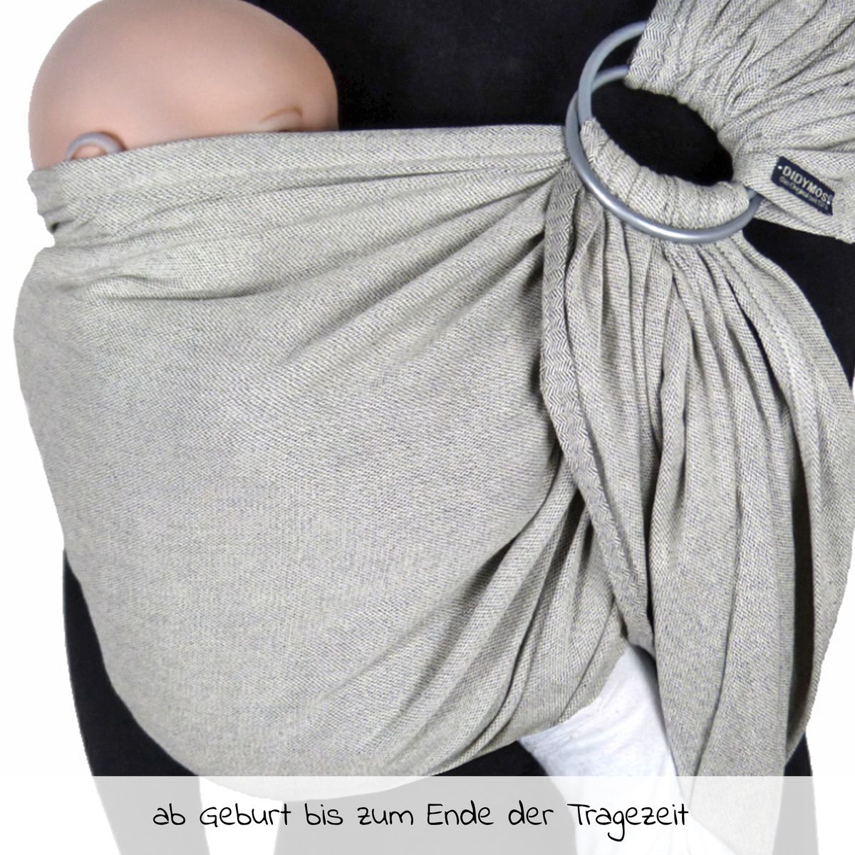 Detalj av stoff og ringer på Ringsling DidySling 3,5-20 kg økologisk bomull sølv