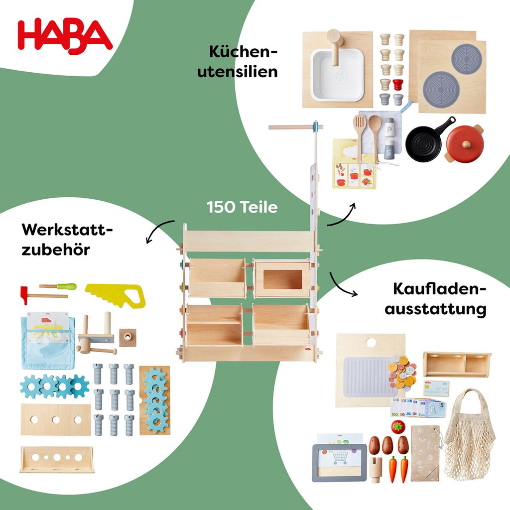 Detalj av Rollespillstudio 3-i-1 butikk, kjøkken og verksted i tre - Haba