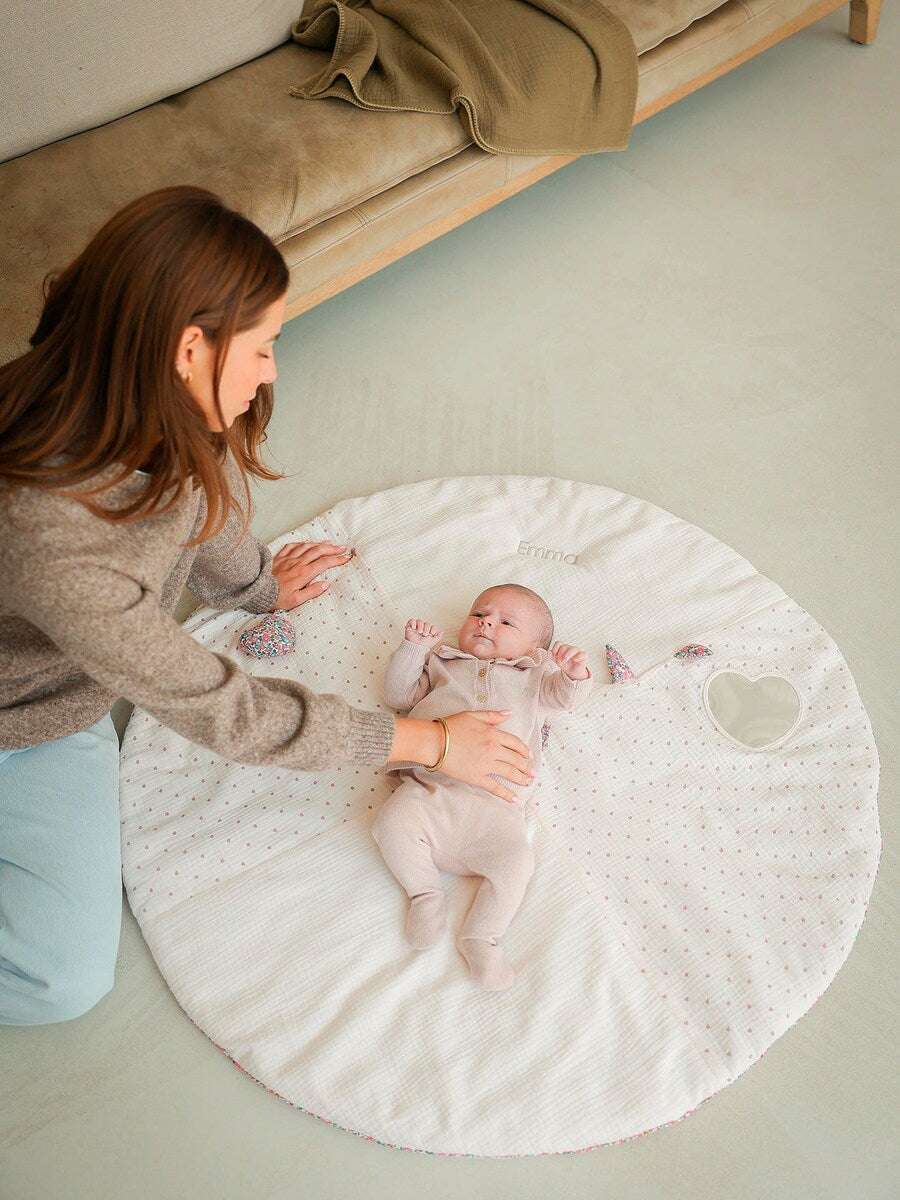 Rund aktivitetsteppe for baby, musselin bomull montert