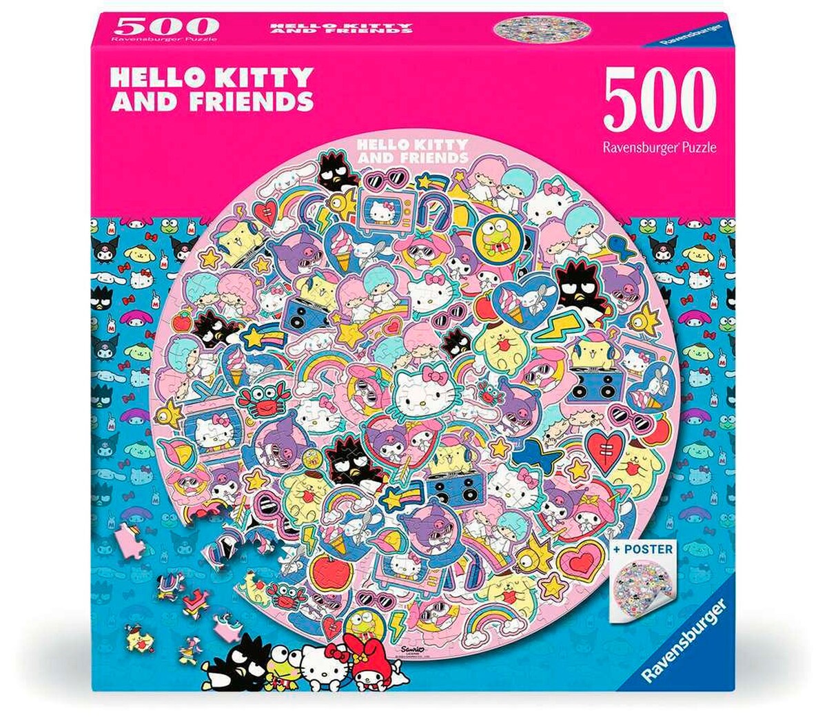 Rundpuslespill Hello Kitty and Friends 500 brikker forfra