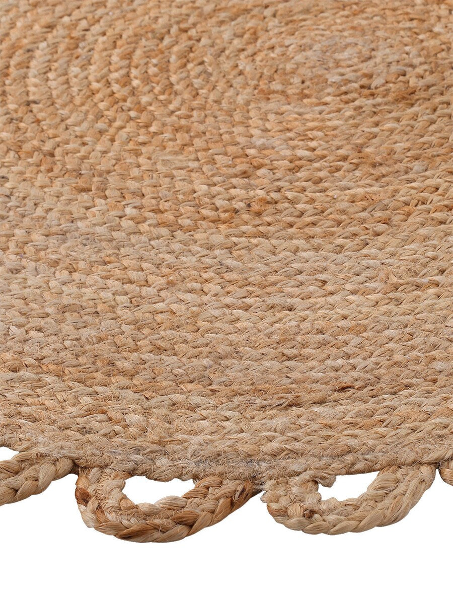 Rundt barneteppe i jute FESTON diameter 100 cm detalj av flettet kant