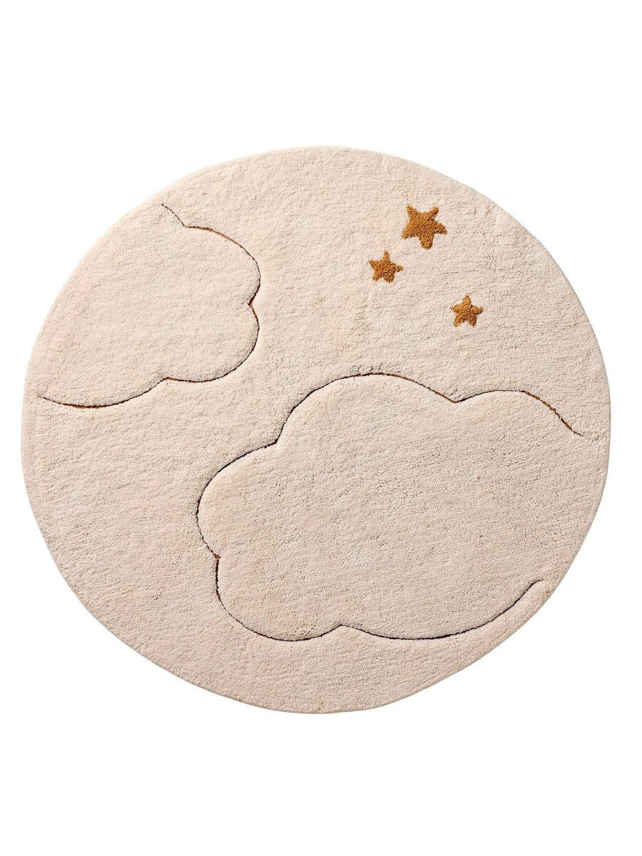 Rundt barneteppe skymotiv 100 cm bomull beige forside