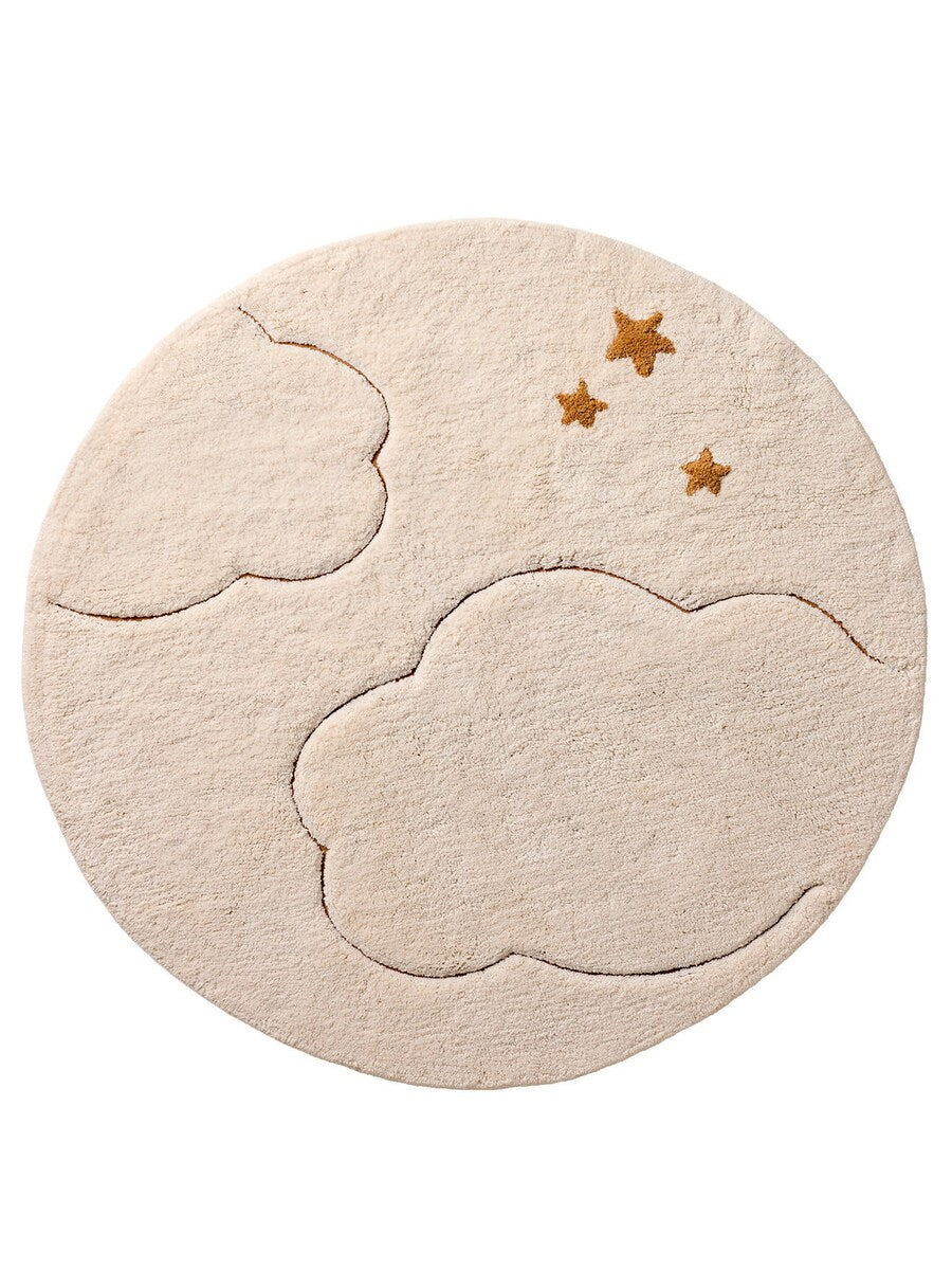 Rundt barneteppe skymotiv 100 cm bomull beige bakside