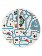 Rundt leketeppe CITY LIFE med gatmotiv forfra