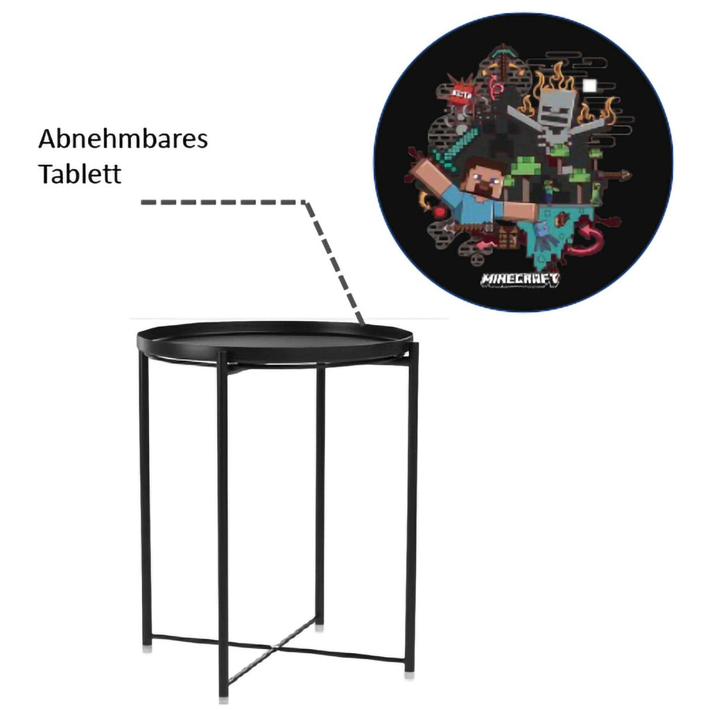 Montert rundt sidebord med avtagbart brett Minecraft-design
