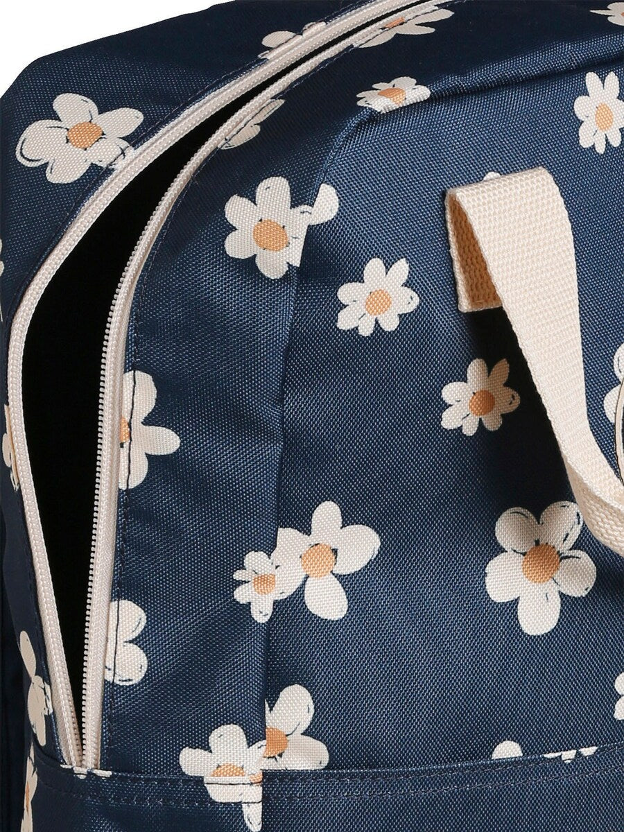 Romslig frontlomme på Ryggsekk for jenter med blomstermotiv 35x27 cm