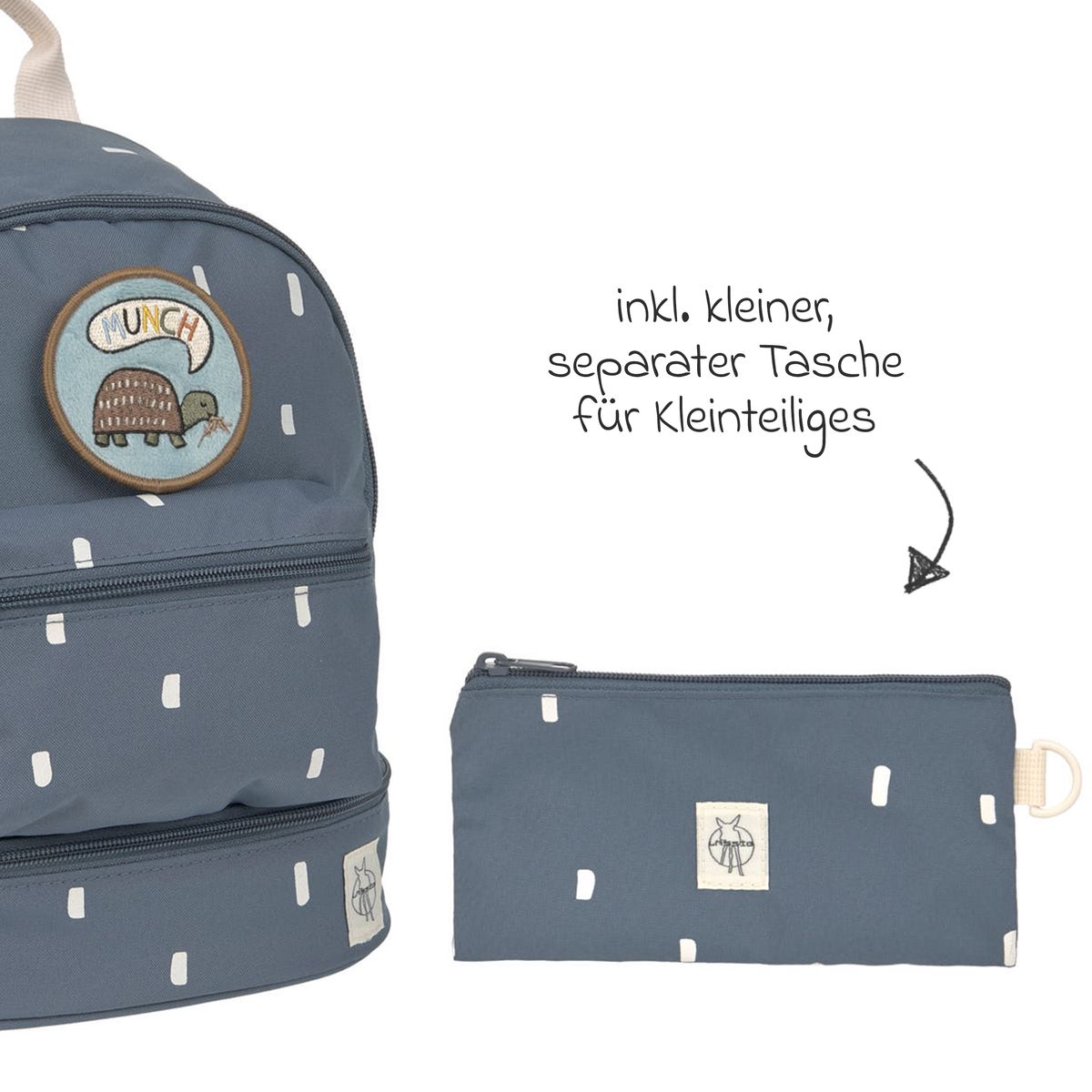 Detalj av utskiftbare patches på Ryggsekk Mini Backpack - Happy Prints Midnight Blue - Lässig