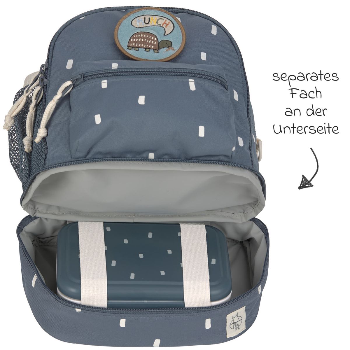 Nærbilde av glidelås på Ryggsekk Mini Backpack - Happy Prints Midnight Blue - Lässig