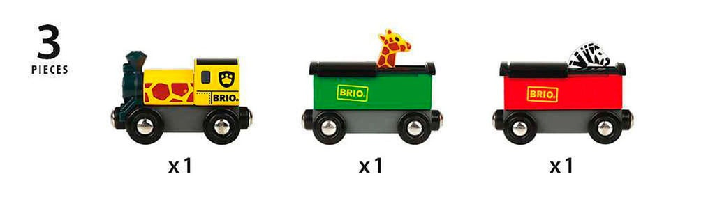 Safaritog med sjiraff og sebra til togbane i tre montert