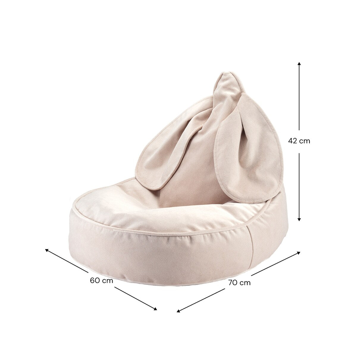 Sakkosekk kanin i fløyel resirkulert polyester 60x70 cm bakside