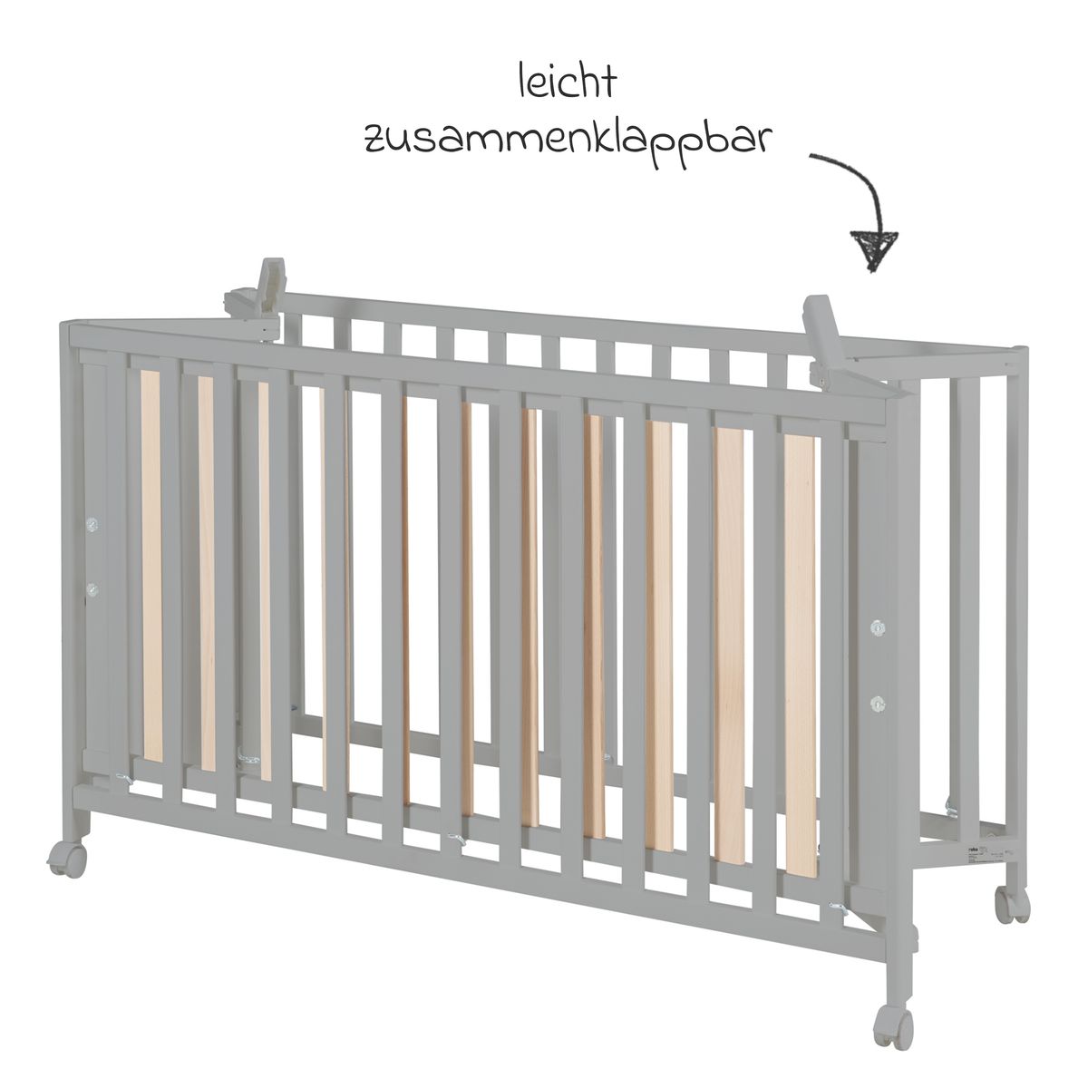 Sammenleggbar barneseng med justerbar bunn 60 x 120 cm, taupe bakside