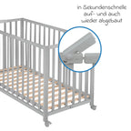 Montert sammenleggbar barneseng med justerbar bunn 60 x 120 cm, taupe