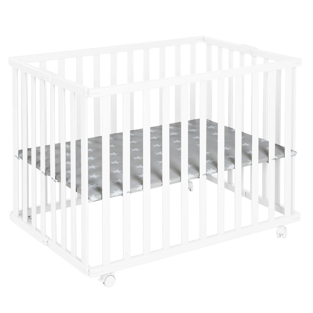 Sammenleggbar lekegrind 74x100 cm med hjul i tre forfra