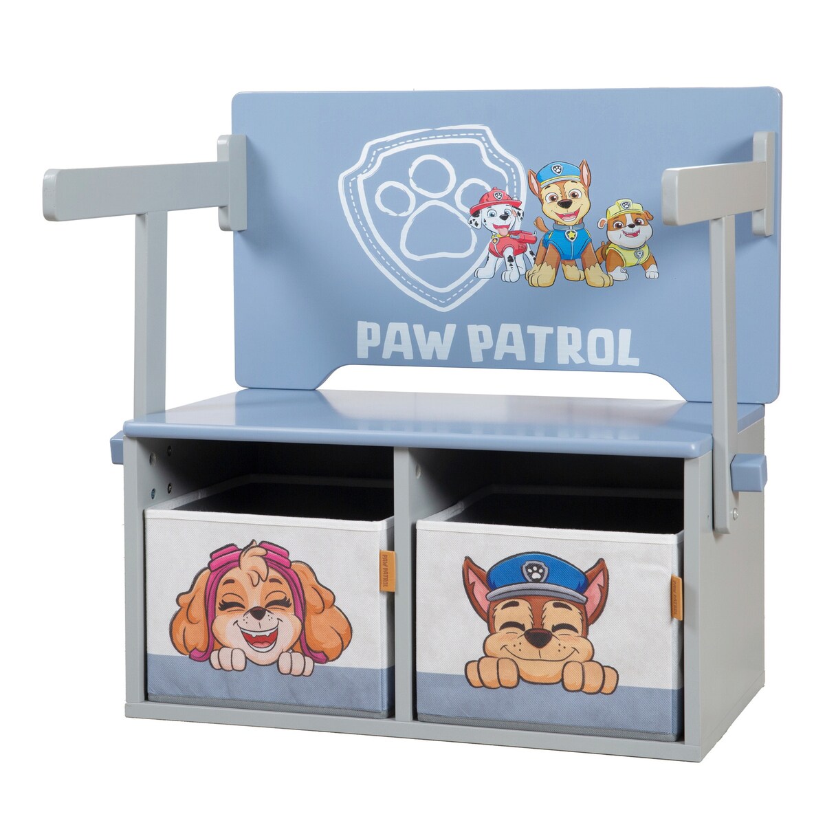 Sammenleggbar sittebenk med oppbevaringsboks Paw Patrol forfra
