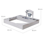 Sandkasse med gjørmekjøkken inkl. trekk i gråbeiset massivtre med oppbevaringsrom