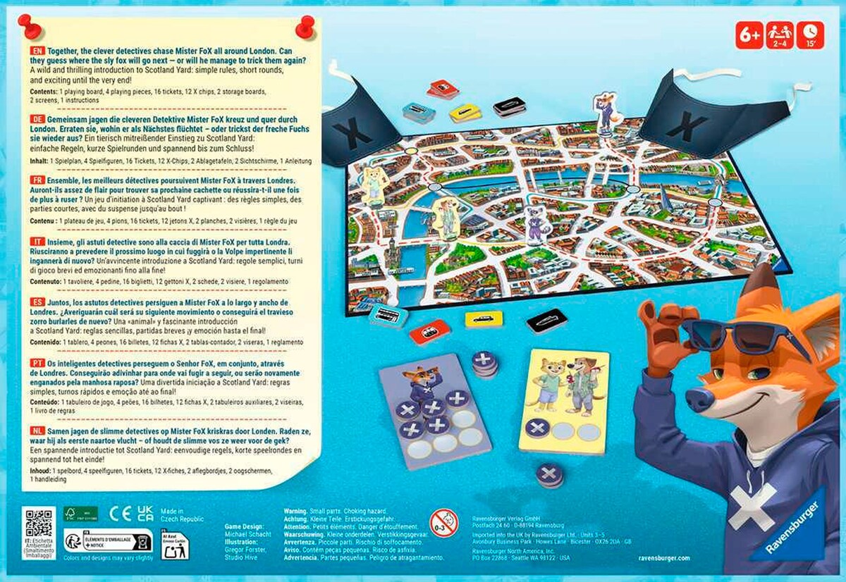 Bakside av Scotland Yard Junior brettspill eske