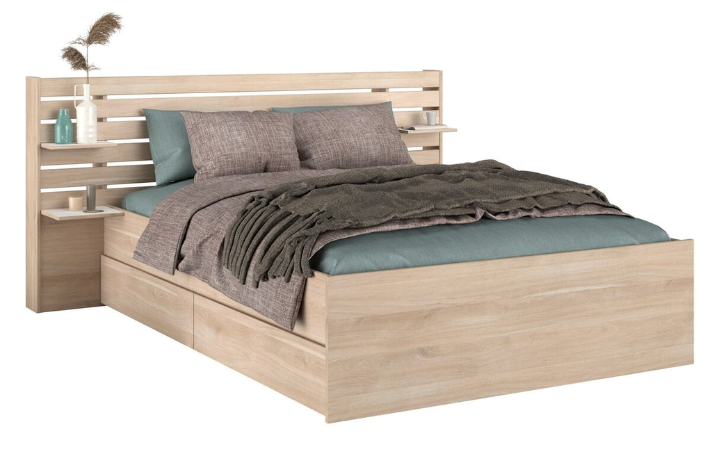 Seng med oppbevaring Escale 4 180x200 cm eik forfra