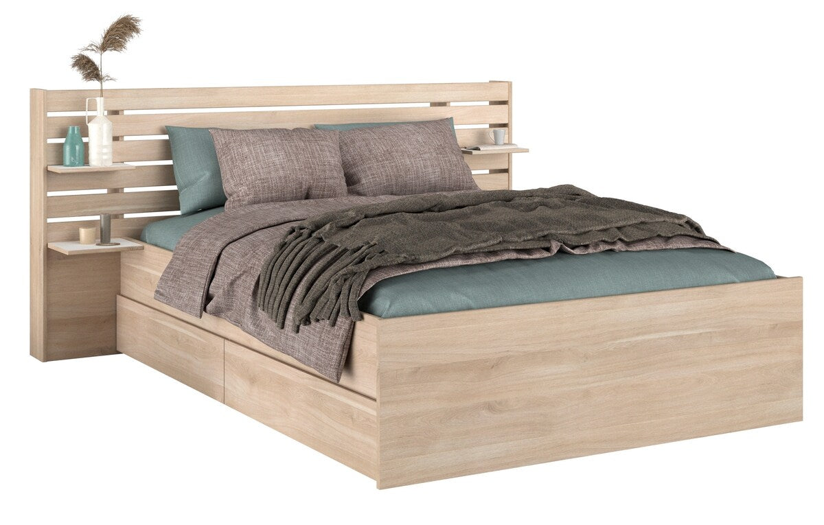 Seng med oppbevaring Escale 4 180x200 cm eik forfra