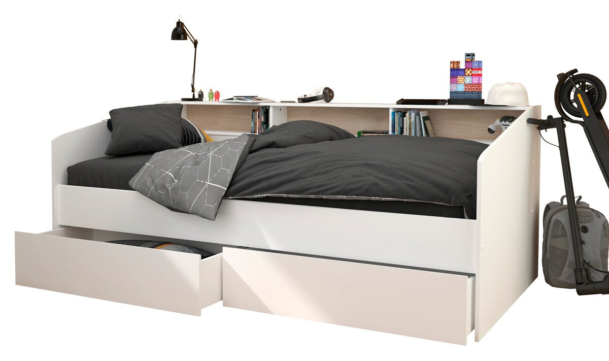 Seng med oppbevaring "Sleep 4" hvit 90x200 cm forfra