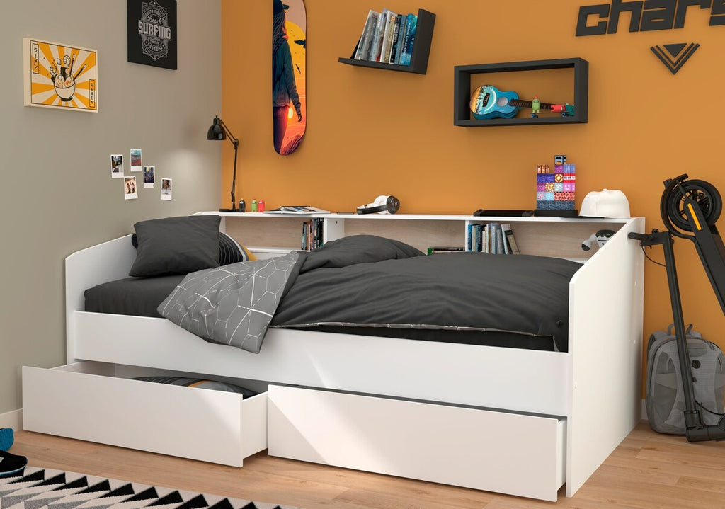 Seng med oppbevaring "Sleep 4" hvit 90x200 cm montert i rom