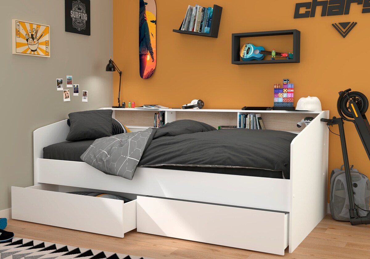 Seng med oppbevaring "Sleep 4" hvit 90x200 cm montert i rom