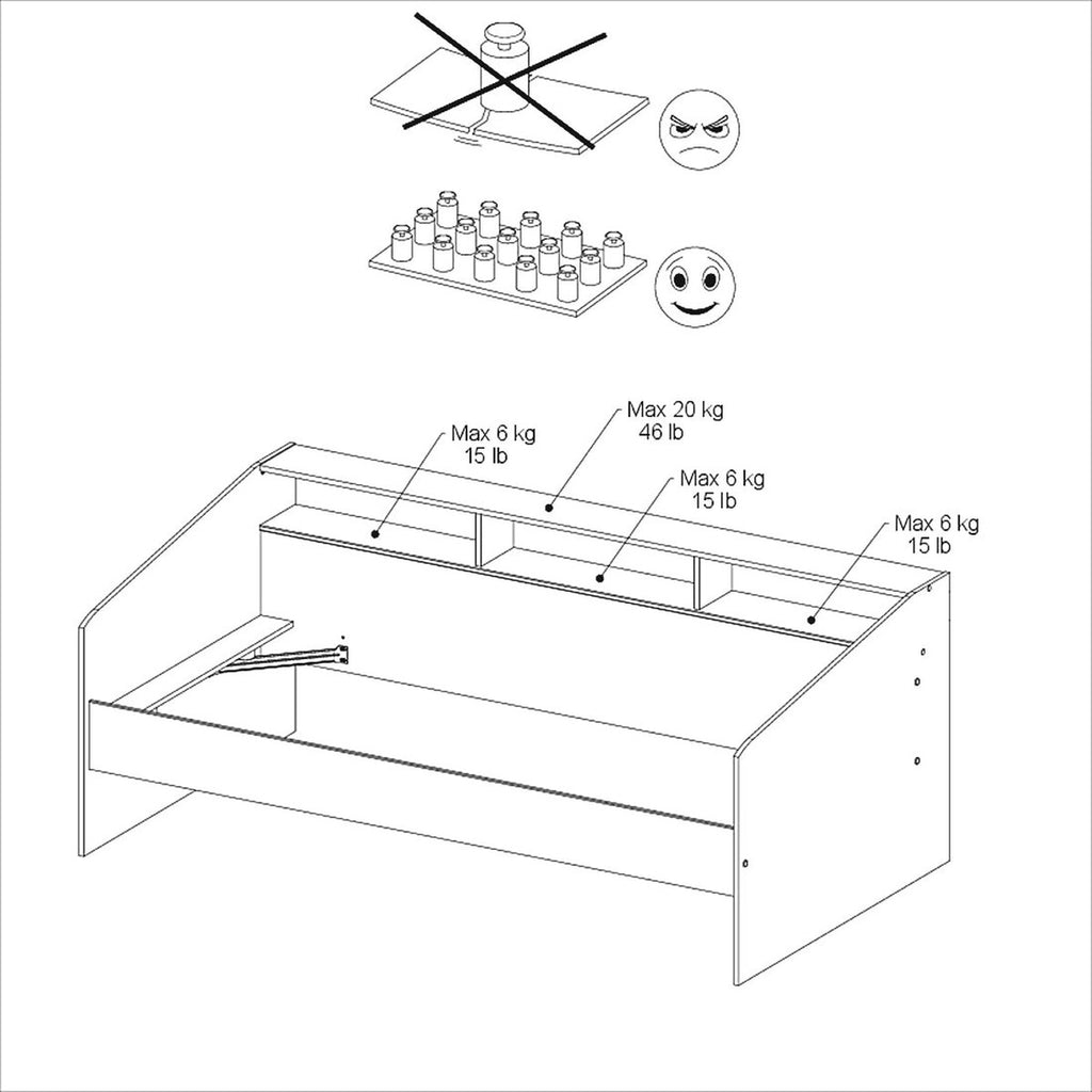 Seng med oppbevaring "Sleep 4" hvit 90x200 cm med vendbare bakvegger