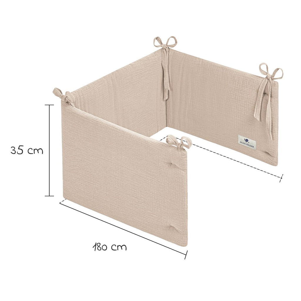 Sengebeskytter i musselin 180 x 35 cm sand fyllmateriale nærbilde