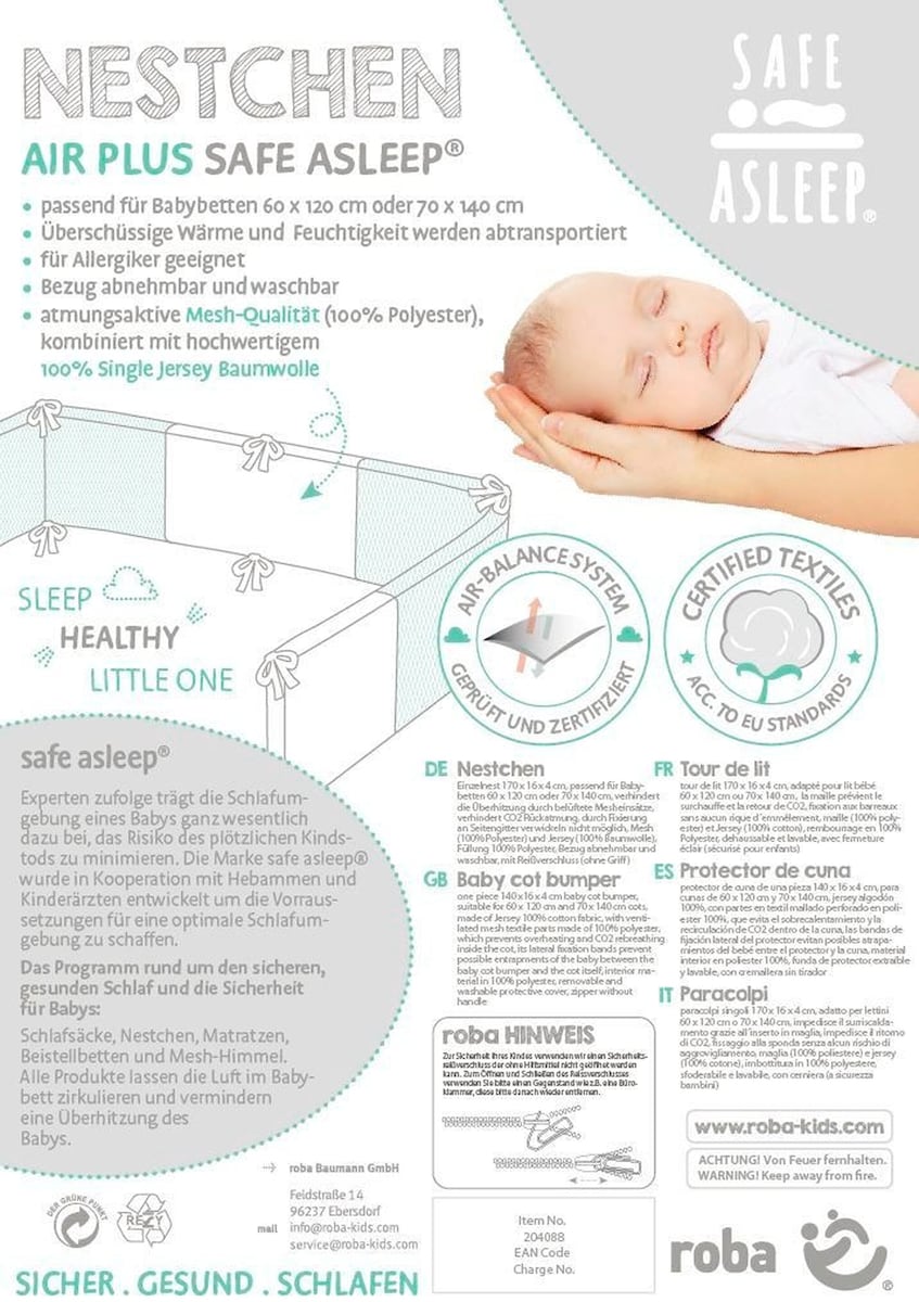 Sengebeskytter Air PLUS safe asleep Miffy med glidelås