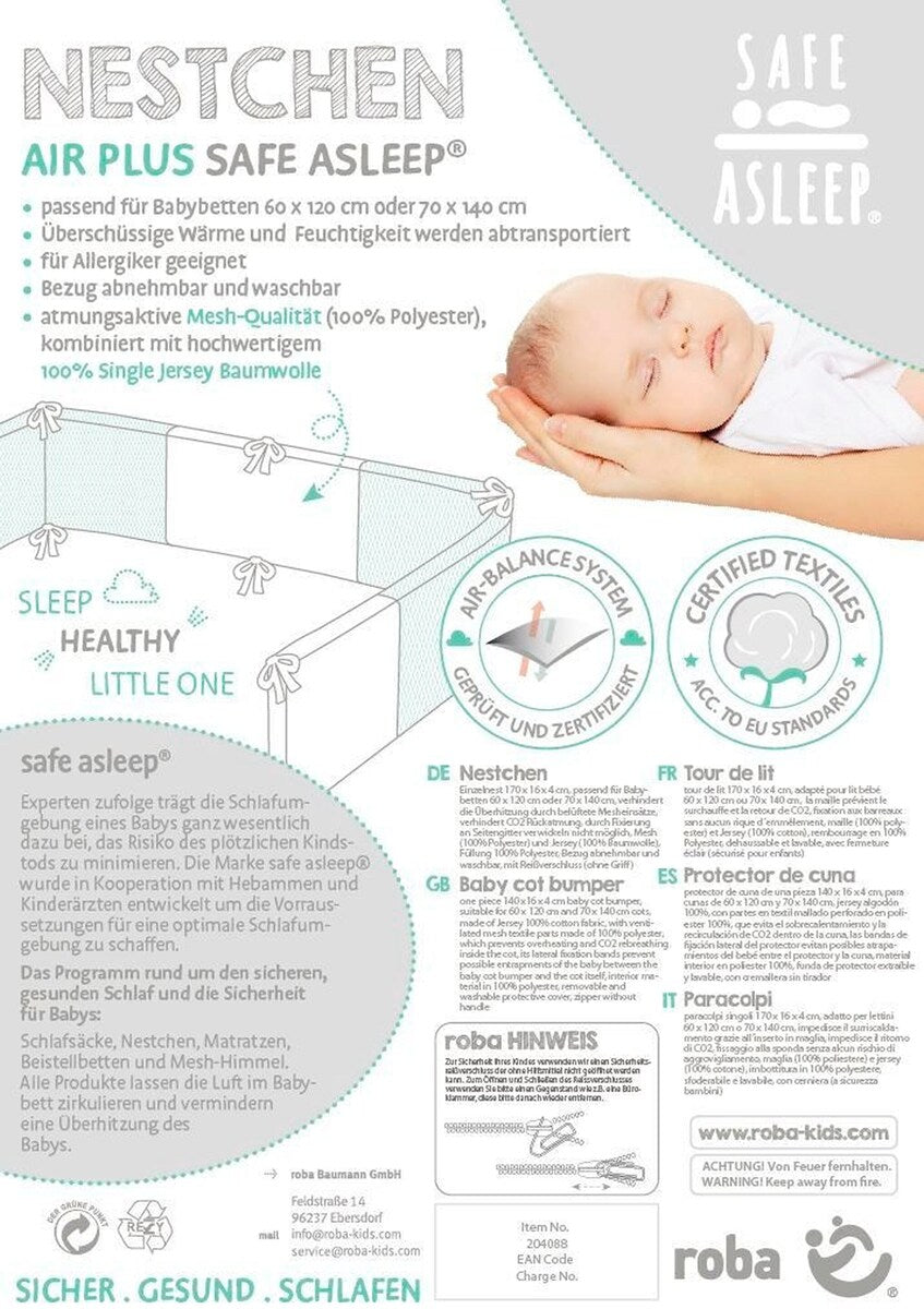 Nærbilde av stoffbånd på Sengebeskytter Air PLUS safe asleep Sternenzauber