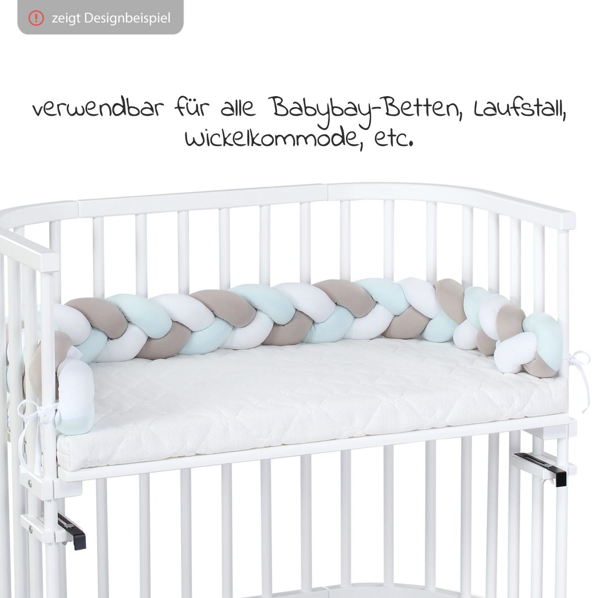Detaljbilde av flettet sengebeskytter 200 cm Babybay