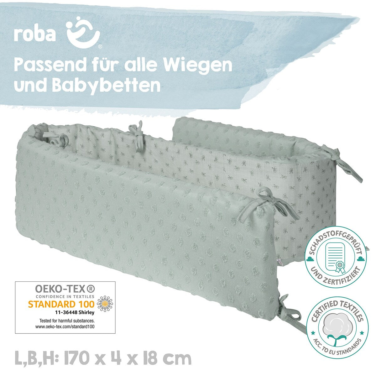Sengebeskytter for babyseng 60x120 / 70x140 cm Lil Planet - roba med festebånd