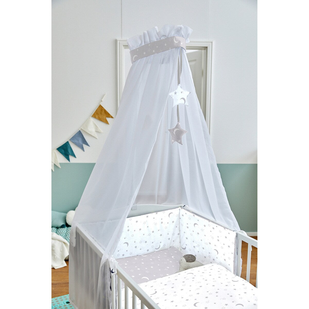 Sengebeskytter måne og stjerner bomull 34x180 cm - BORNINO HOME