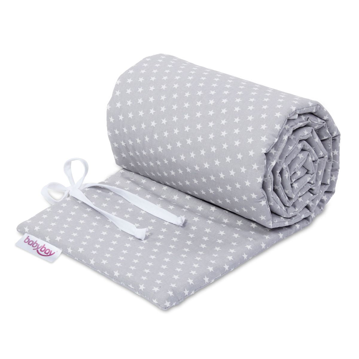 Sengebeskytter økologisk bomull for bedside crib, lysegrå - Babybay forfra