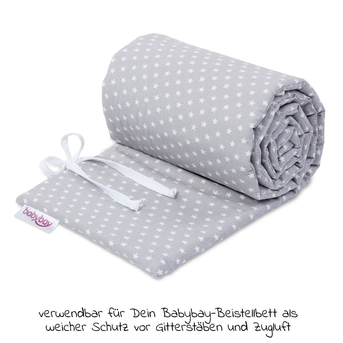 Sengebeskytter økologisk bomull for bedside crib, lysegrå - Babybay bakside