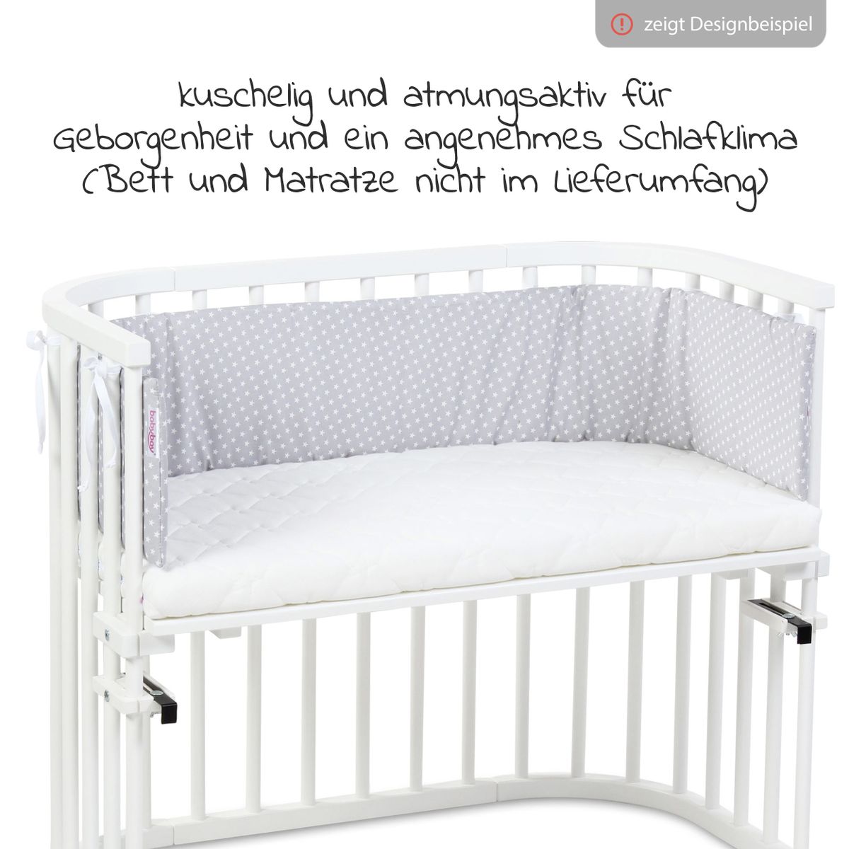 Detalj av mønster på Sengebeskytter økologisk bomull for bedside crib, lysegrå - Babybay