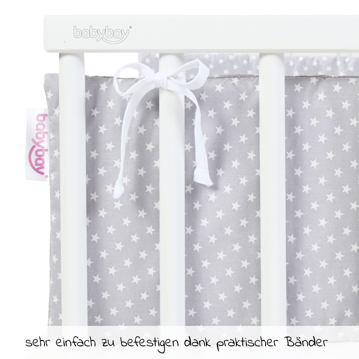 Montert Sengebeskytter økologisk bomull for bedside crib, lysegrå - Babybay på beistellbett