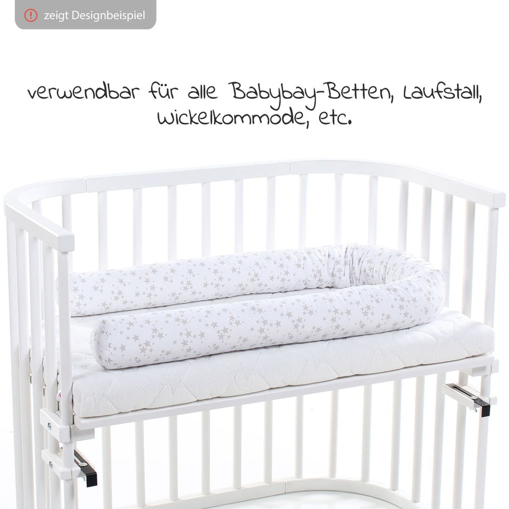 Sengebeskytter piqué 180 cm for bedside crib, perlegrå bakside