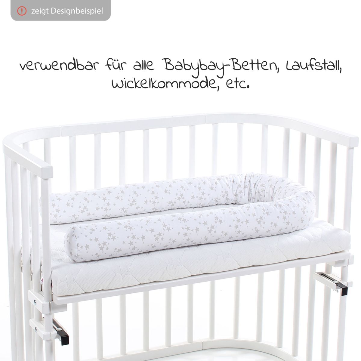 Sengebeskytter piqué 180 cm for bedside crib, perlegrå bakside