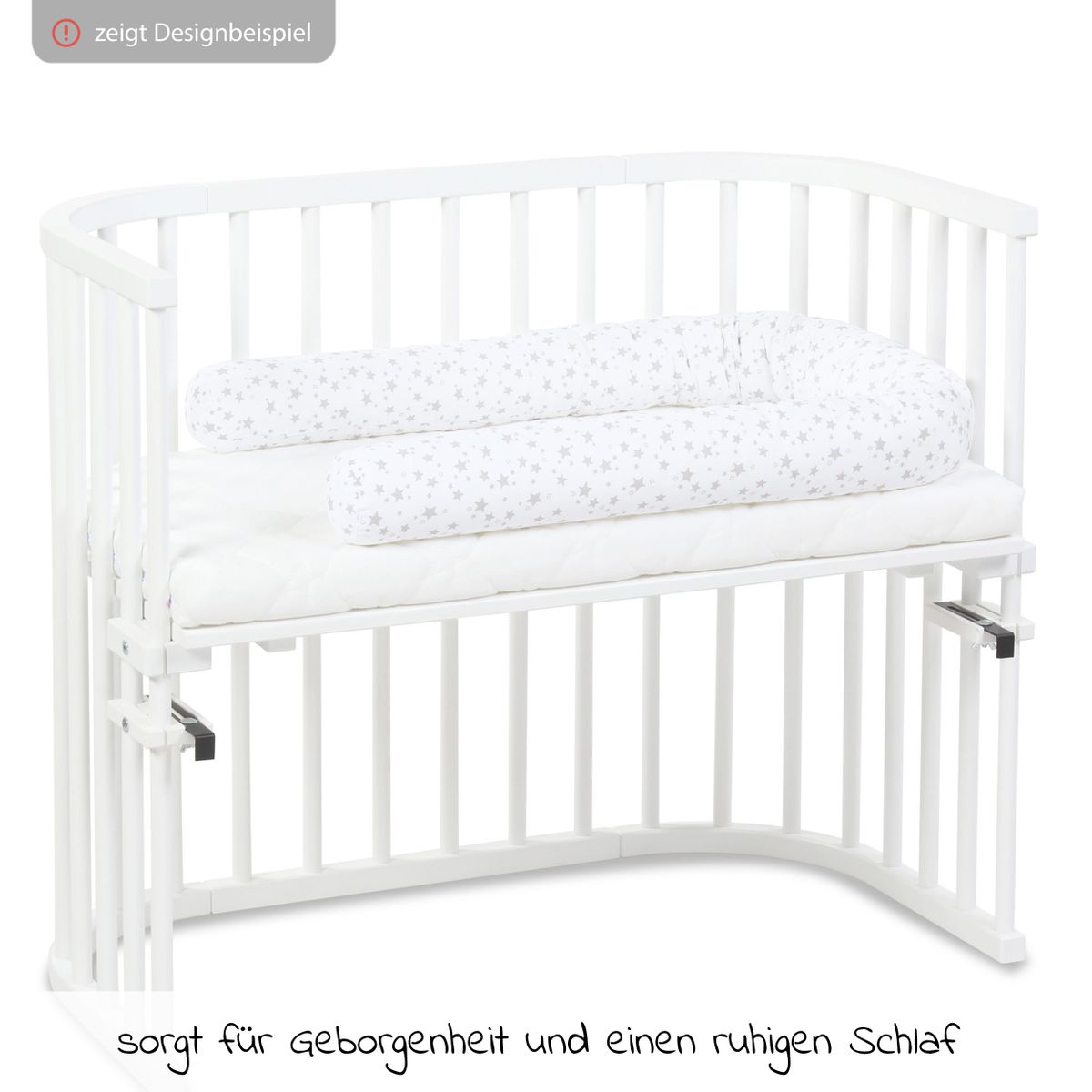 Montert Sengebeskytter piqué 180 cm for bedside crib, perlegrå i beistellbett