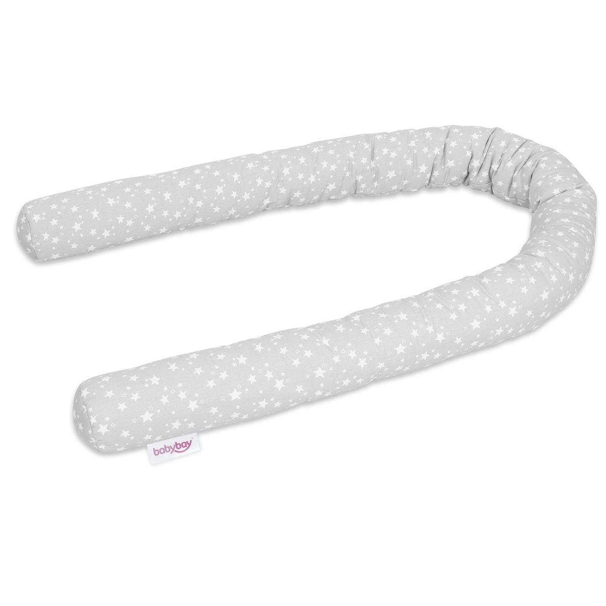 Sengebeskytter piqué 180 cm for bedside crib, perlegrå sammenrullet